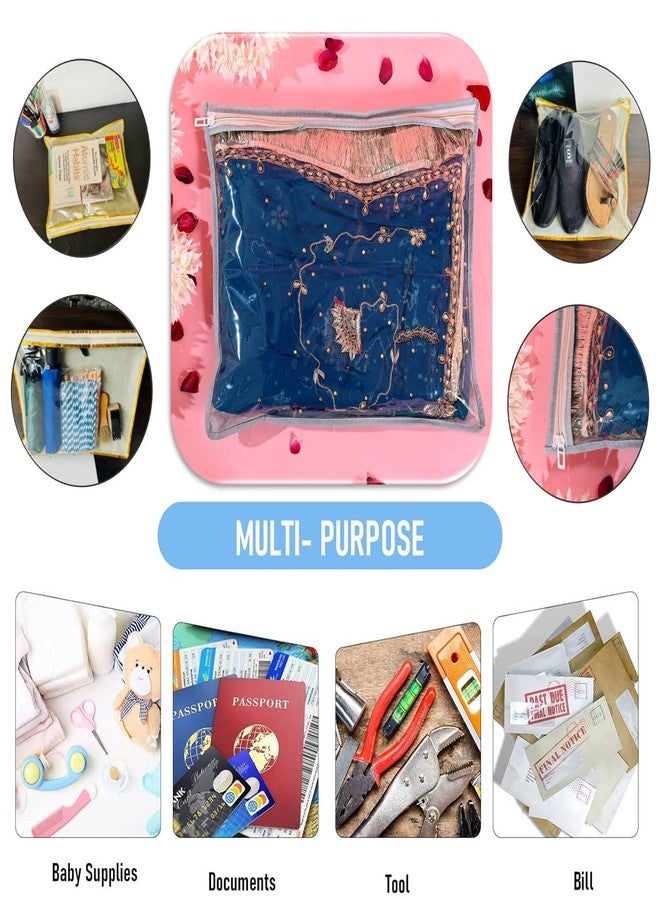 Lify transparent Saree Covers/Saree Bags/Storage Bags/Clothes Covers with Zip Lock Combo (Suitable for Single Saree Pack)- Black, Grey & Golden Color (Light Grey- 6Piece) - Image 3